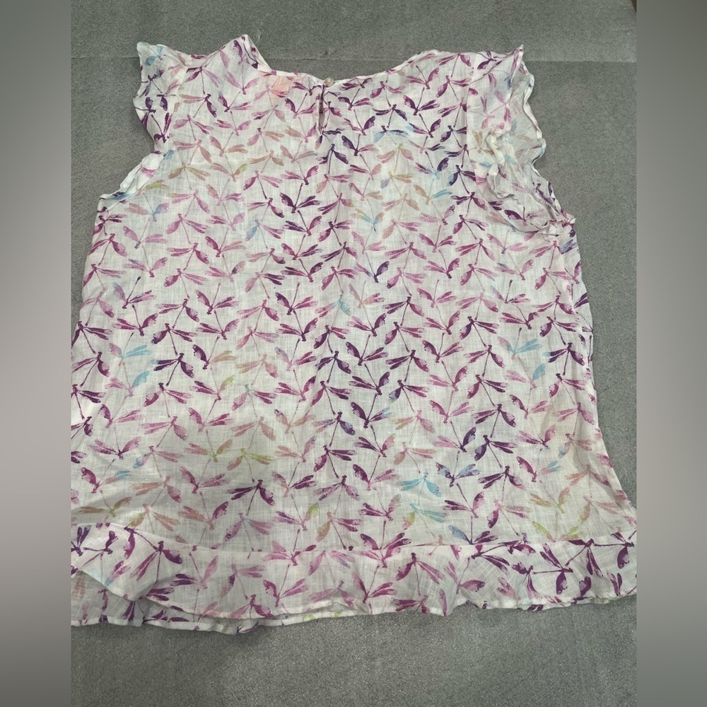 ❤️2/$30❤️[S]Joe Fresh Women Linen Blouse - Purple and White Dragonfly Print NWOT - Picture 8 of 8